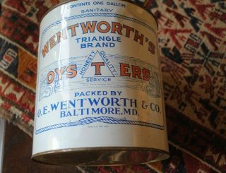 Vintage O.  E.  Wentworth Oyster Tin Baltimore Md.  One Gallon