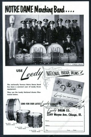 1958 Notre Dame Maching Band Photo Leedy Drums Vintage Print Ad