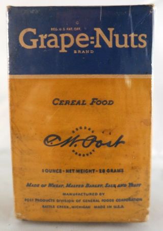 Circa 1920s Single Size Post Grape Nuts Cereal Food Empty Box Post General Foods
