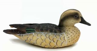 Vintage Hard Plastic Hand Painted Green - Winged Teal Hen Duck Decoy Hunting Decor