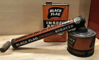 Vintage Tin Can Black Flag Insect Spray With Ddt Rare Quart Size And Sprayer