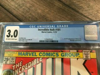 Incredible Hulk 181 CGC 3.  0 1st appearance Wolverine ICONIC cover & comic 2