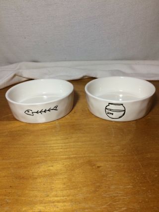 2 Rae Dunn Cat Kitty Bowls Pet Food Water Dishes