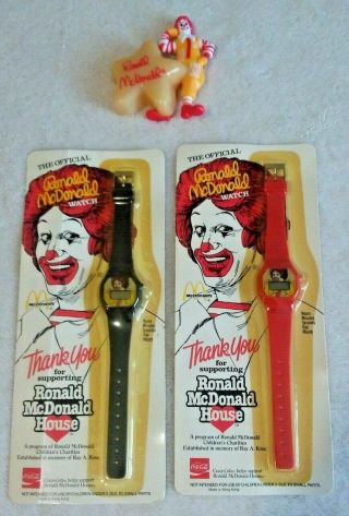 2 Vintage 1984 Ronald Mcdonald Watches And 1988 Figure Glow In The Dark Star