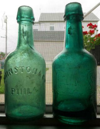 Green Philadelphia Squat Soda Ale Beer Porter Bottle Johnston & Gasslein