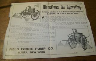 C1890 Antique Field Force Pump Co Farm Sprayer Advertising Poster Elmira Ny