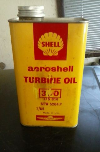 Vintage Metal Shell Aviation Oil Can Aeroshell Turbine 390 1 Imperial Quart Full