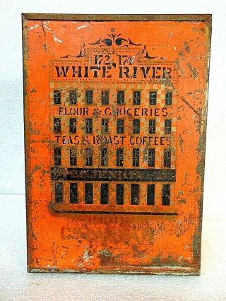 Antique Vintage Jenkins White River Groceries Tea Coffee Advertising Tin No Rsrv
