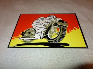 Vintage Michelin Man Bibendum Man On Motorcycle 12 " Metal Gasoline & Oil Sign Nr