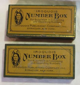 2 Antique / Vintage Advertising Iroquois Number Box Tins Indian Chief Graphics