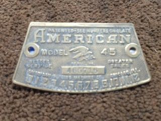 Vintage American Slicing Machine Co.  Meat Slicer Eagle Name Plate Plaque Badge