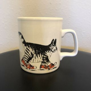 Vintage Kiln Craft B Kliban Cat In Red Sneakers Coffee Mug Made In England