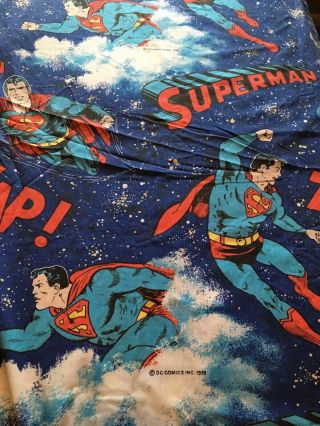 3 Pc.  Vintage Superman Bed Twin Sheet Set Flat,  Fitted,  Pillowcase DC Comic ‘78 2
