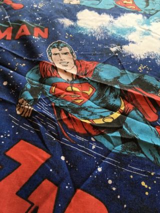 3 Pc.  Vintage Superman Bed Twin Sheet Set Flat,  Fitted,  Pillowcase DC Comic ‘78 3