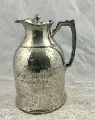 Vintage Hotel De Soto Savannah Ga Insulated Chrome Pitcher Coffee Tea Pot
