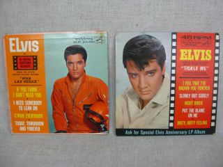 2 Vtg Elvis Presley 45 Record Albums W/ Cardboard Picture Sleeves