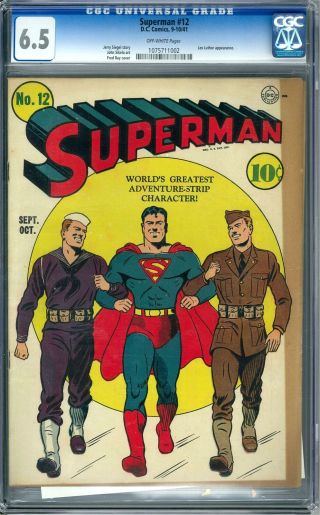 Superman 12 Cgc 6.  5 (ow) Armed Forces Cover Lex Luthor Appearance