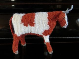 Vintage Cow Steer Horns Red/brown White Plush Handmade Stuffed Figurine Toy 4 " T