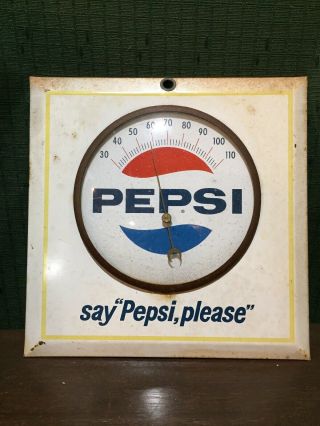 Vintage Enamel Metal Pepsi Thermometer " Say Pepsi Please " Soda Advertising