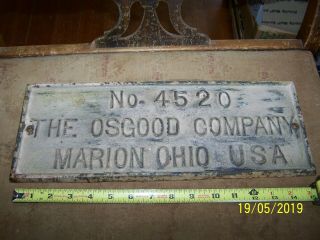 Large 16 " X6 " Antique Embossed Cast Iron Sign/plaque Osgood Company Marion Ohio