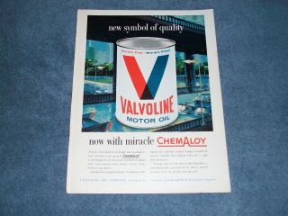 1960 Valvoline Motor Oil Vintage Color Ad With Chemaloy