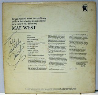 Rare Rock ' n Roll LP - Mae West - Way Out West - AUTOGRAPHED - Tower T 5028 3