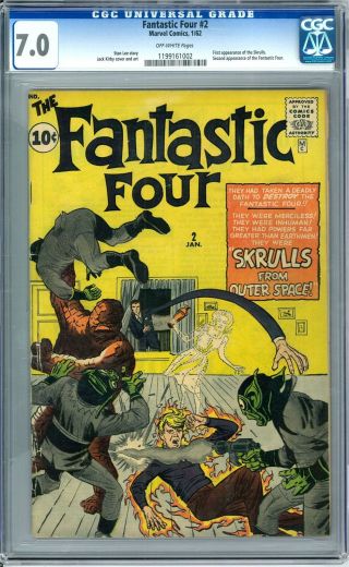 Fantstic Four 2 Cgc 7.  0 (ow) 1st Appearance Of The Skrulls