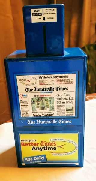 Huntsville Times Newspaper Vending Machine Bank Apollo Pioneer Sept 2004