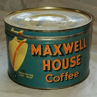 Vintage Maxwell House Coffee Tin 1 Lb. ,  Blue,  With Lid,  Drip Grind