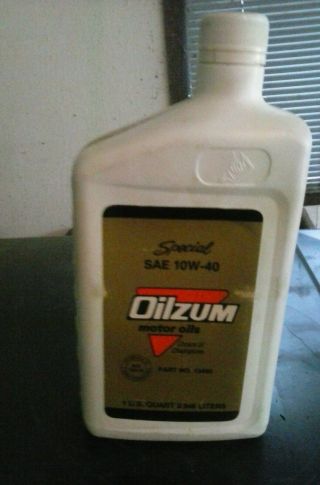 Rare Vintage Oilzum Special Sae 10w - 40 Plastic Oil Can Bottle Nos 1 U.  S.  Quart