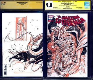 Spider - Man 1 Blank Cgc Ss 9.  8 Signed Mysterio Sketch By Tom Fowler Wrap