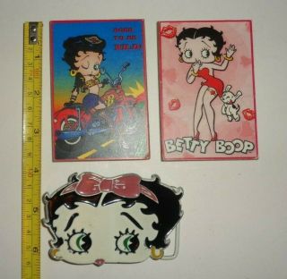 Rare Vintage Betty Boop Belt Buckle And 2 Picture Pics Biker & Doggie Magnets