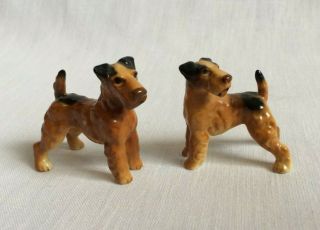 2 Vintage Airdale Terrier Bone China Dog Figurines Decorative Figures