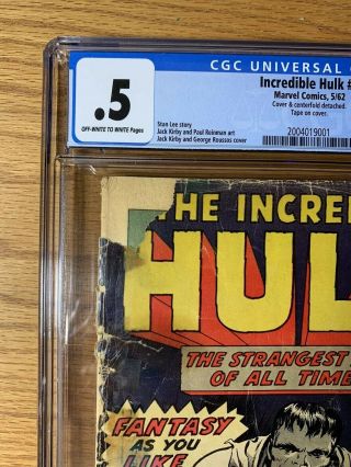 Incredible Hulk 1 / CGC 0.  5 / Off - White Pgs / 1st Appearance of the Hulk 2