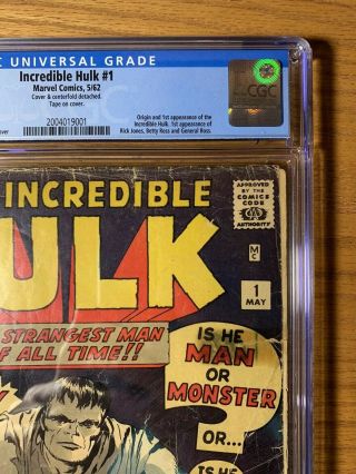 Incredible Hulk 1 / CGC 0.  5 / Off - White Pgs / 1st Appearance of the Hulk 4