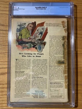 Incredible Hulk 1 / CGC 0.  5 / Off - White Pgs / 1st Appearance of the Hulk 7