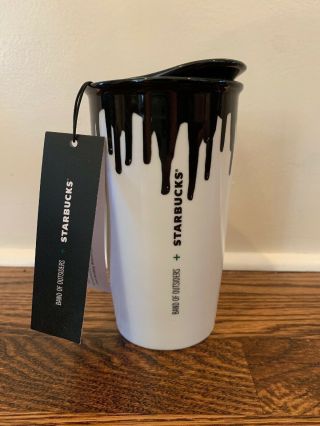 NWT Starbucks Band of Outsiders Black Drip Ceramic Tumbler Mug 2014 2