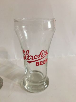 Stroh ' s Beer Glass Barware 5 In.  Vintage Bar Breweriana Set Of 2 3