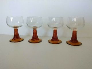 Vintage Roemer Wine Glasses Goblets Amber Ribbed Beehive Stems 4