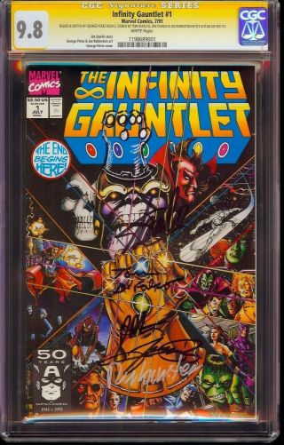The Infinity Gauntlet 1 Cgc 9.  8 Ss Endgame Signed 5x Stan Lee,  Sketch By Perez