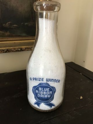Vintage Milk Bottle Blue Ribbon Dairy Providence