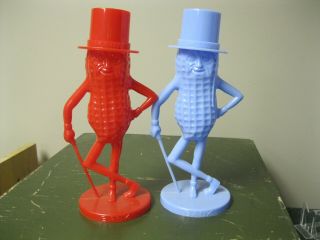 Vintage Planters Nuts Mr.  Peanut Coin Banks,  Plastic Red And Blue Banks