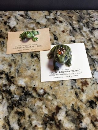 Vintage Hagen - Renaker Miniature Porcelain Frog Figurines - Frog Prince/baby Frog