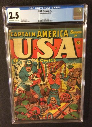 Usa Comics 6 Cgc 2.  5 Timely 1942 Golden Age 10 Cent Captain America Schomburg