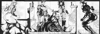 Supergirl,  Superman,  Batman,  Wonder Woman & Catwoman By Celino - Comic Art 44x17