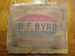 Antique / Vintage Wooden Sign Virginia Apples H F Byrd Winchester Va