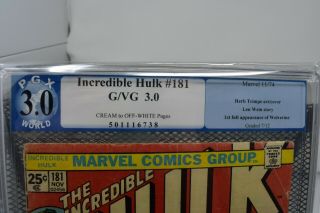 The Incredible Hulk 181 PGX 3.  0 Marvel 1974 1st Appearance of Wolverine Not CGC 2