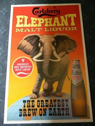 Rare Vintage Carlsberg Elephant Malt Liquor Beer Advertising Poster Sign Denmark