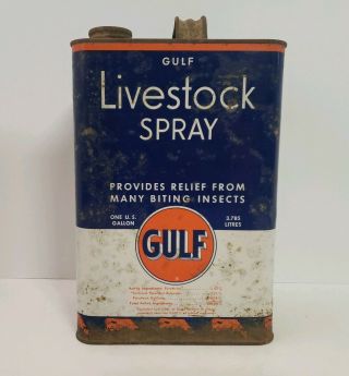 Vintage Gulf Oil Gulf Livestock Spray - 1 Gallon Metal Oil Can - Can 2