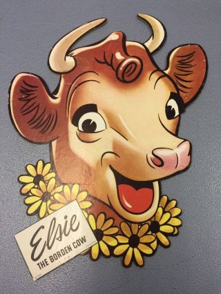 Vintage Borden’s Milk Elsie Store Advertising Cardboard Sign